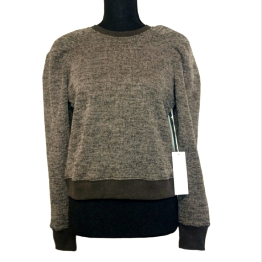 NEW Bishop + Young Puff Shoulder Sweatshirt  Top Cocoa Brown Women's Sz Sm NWT